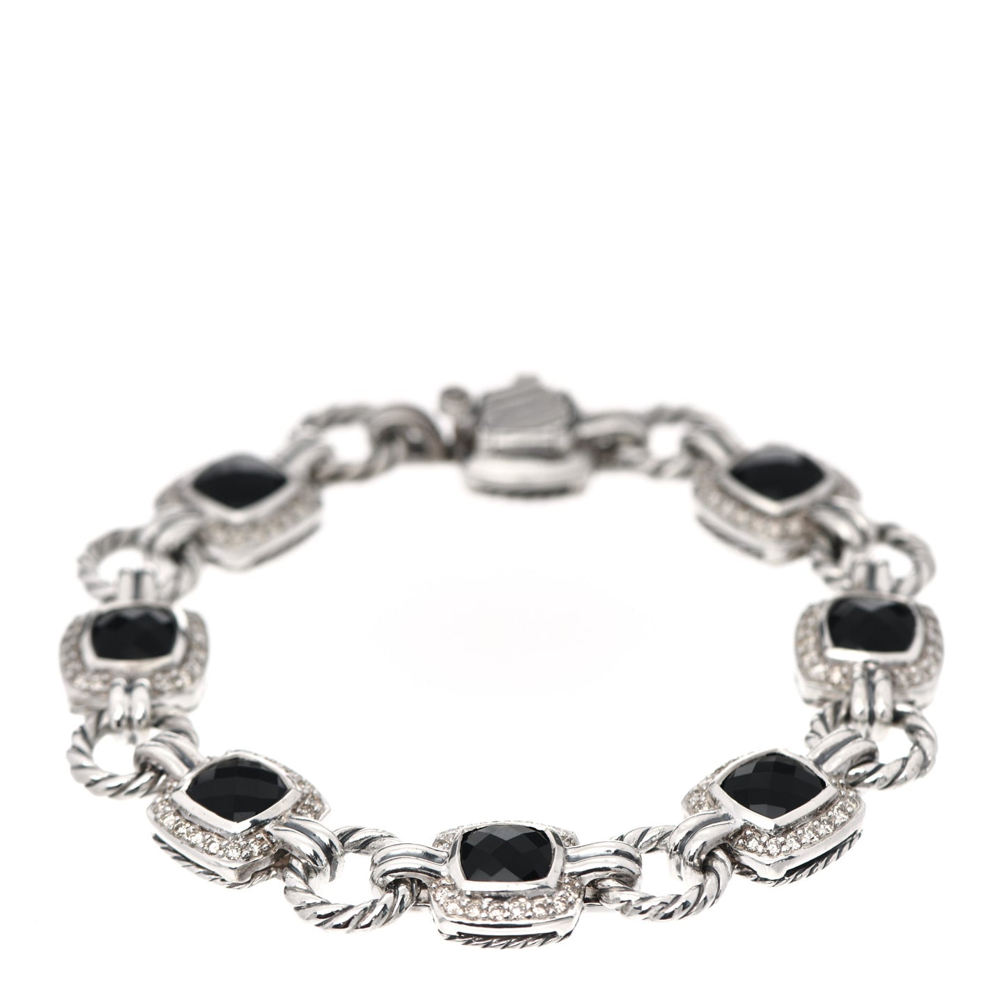 Sterling Silver Diamond Black Onyx Albion Cable Link Bracelet