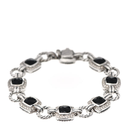 David Yurman Sterling Silver Diamond Black Onyx Albion Cable Link Bracelet 1 of 4