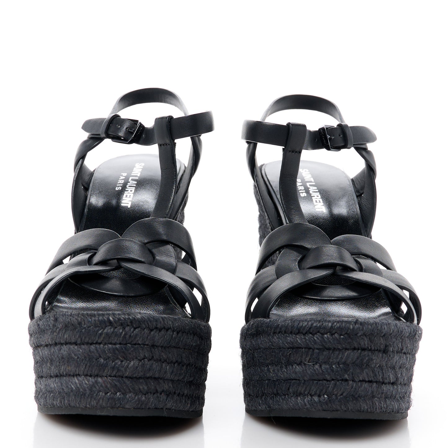 Calfskin Tribute 95 Platform Espadrille Wedge Sandals 39 Black