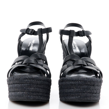 Saint Laurent Calfskin Tribute 95 Platform Espadrille Wedge Sandals 39 Black 2 of 8