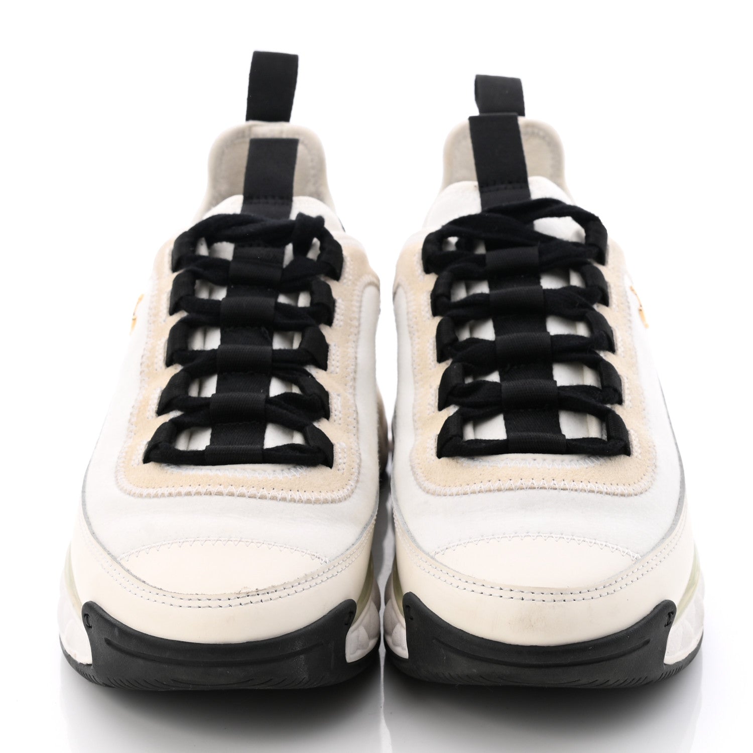 Chanel Velvet Calfskin Mixed Fibers CC Sneakers 36 Ivory Black 2 of 9