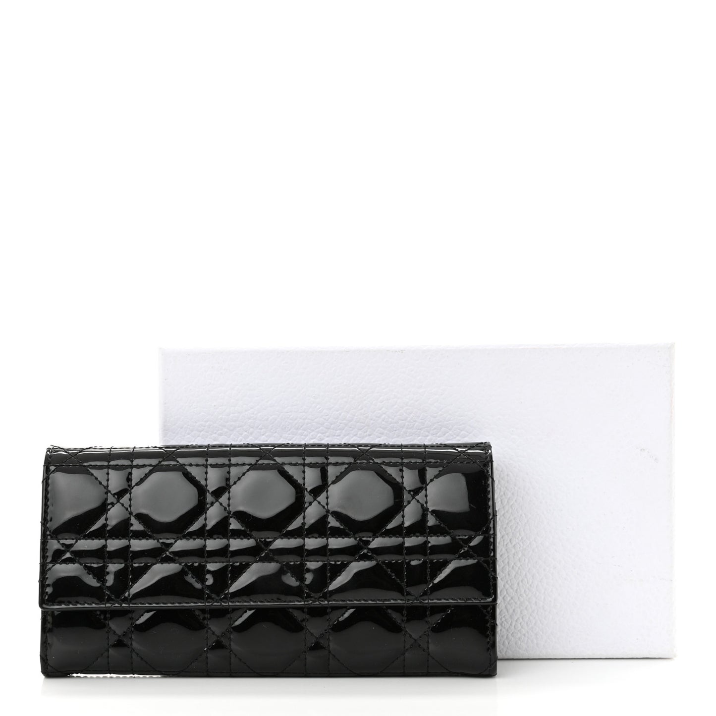 Patent Lambskin Cannage Lady Dior Rendezvous Wallet On Chain Black