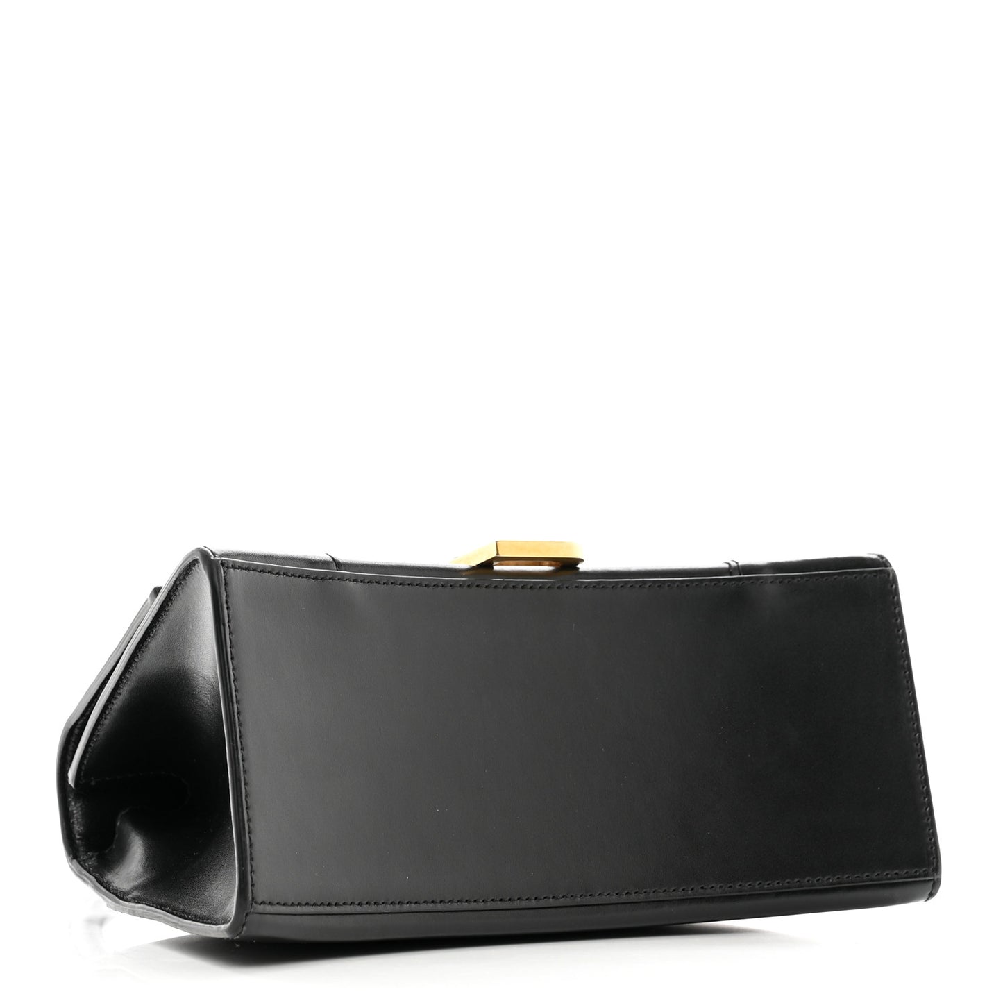Shiny Box Calfskin Small Hourglass Top Handle Bag Black