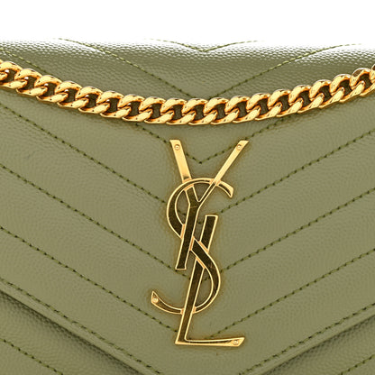 Saint Laurent Grain De Poudre Matelasse Chevron Monogram Chain Wallet Pistachio 12 of 12
