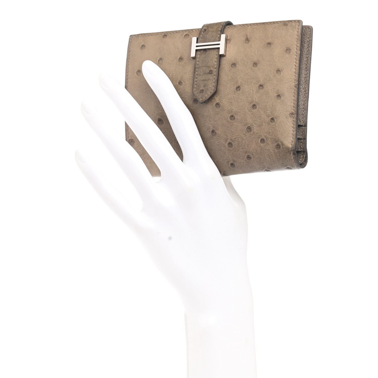 Hermes Ostrich Bearn Compact Wallet Gris Asphalte 2 of 8