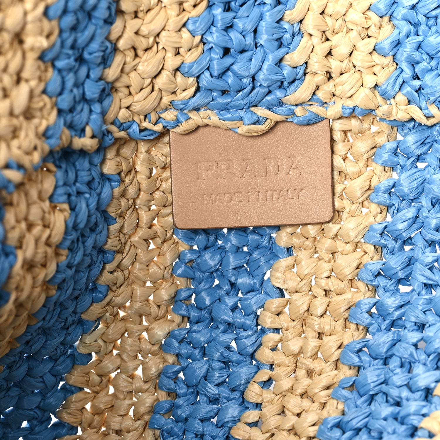 Prada Yarn Raffia Effect Crochet Striped Large Logo Tote Naturale Celeste 6 of 9