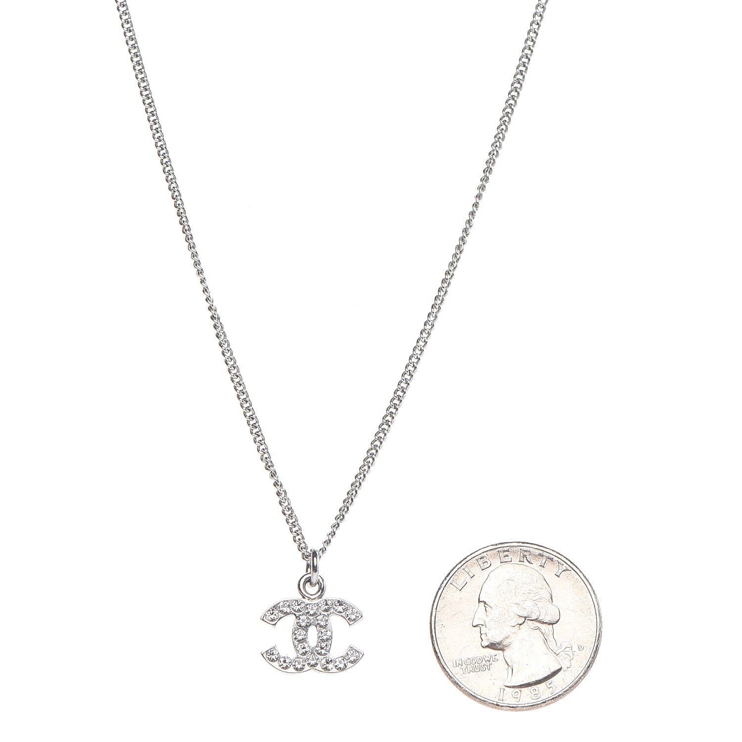 Chanel Crystal Timeless CC Necklace Silver 3 of 8
