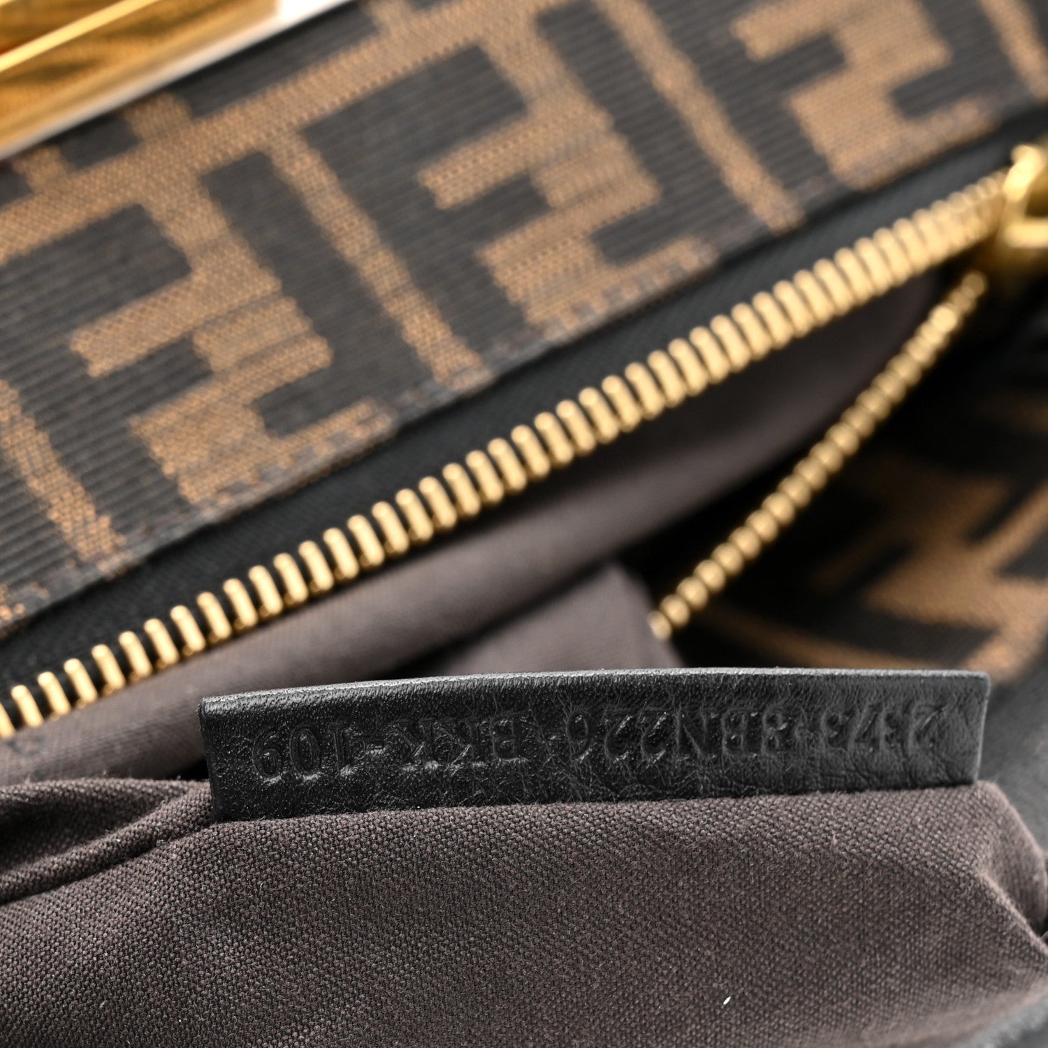 Fendi Goatskin Zucca Medium Peekaboo Iconic Satchel Black Tobacco