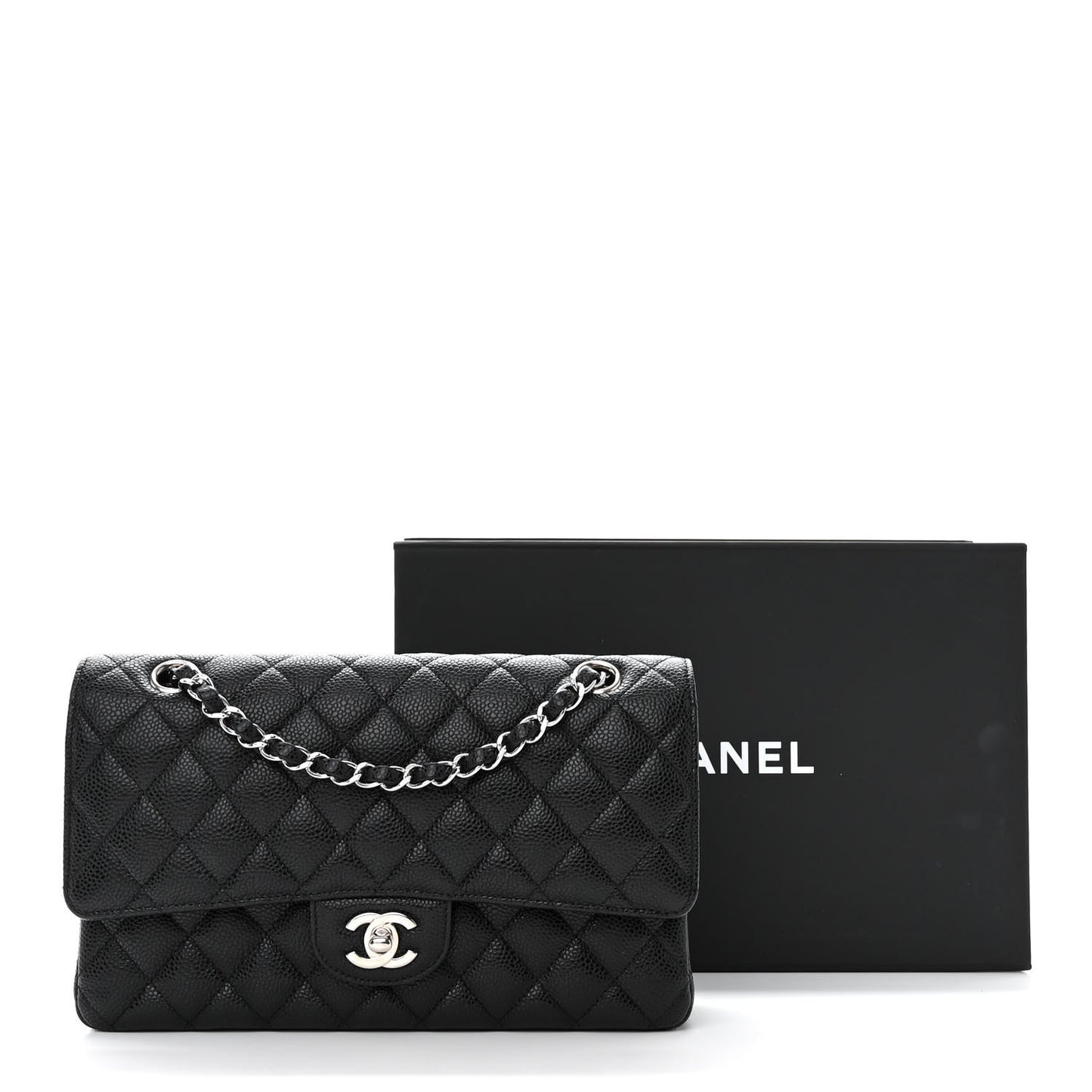 Caviar Quilted Medium Double Flap Black