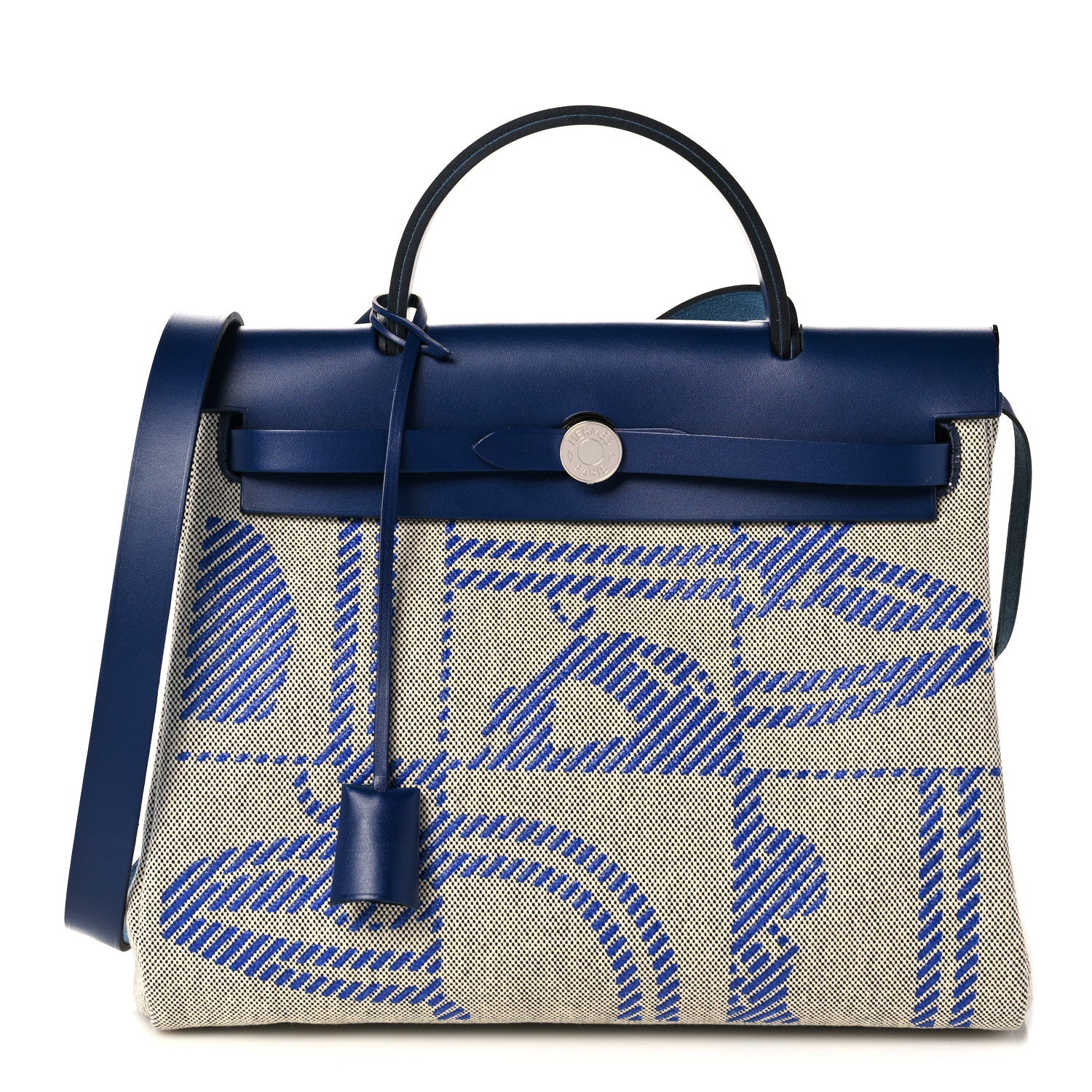 Hermes Vache Hunter Toile H Brides de Gala Herbag Zip Retourne 31 PM Bleu De France Ecru Black 3 of 18