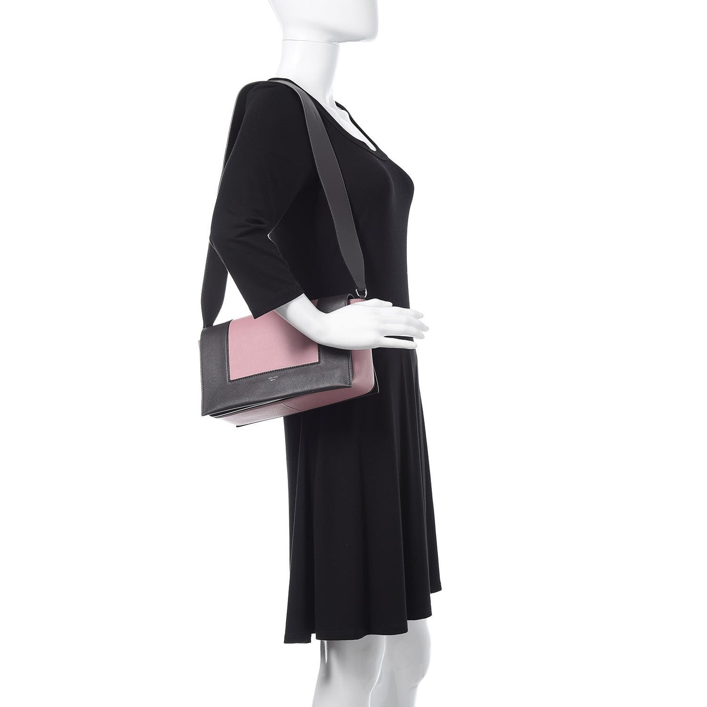 Shiny Smooth Calfskin Medium Frame Shoulder Bag Liquorice Antique Rose