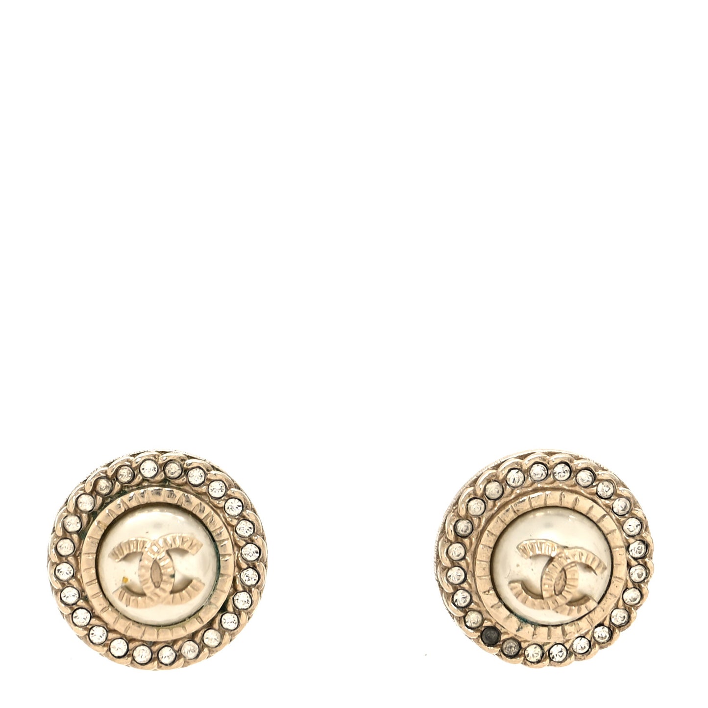 Pearl Crystal CC Round Earrings Light Gold