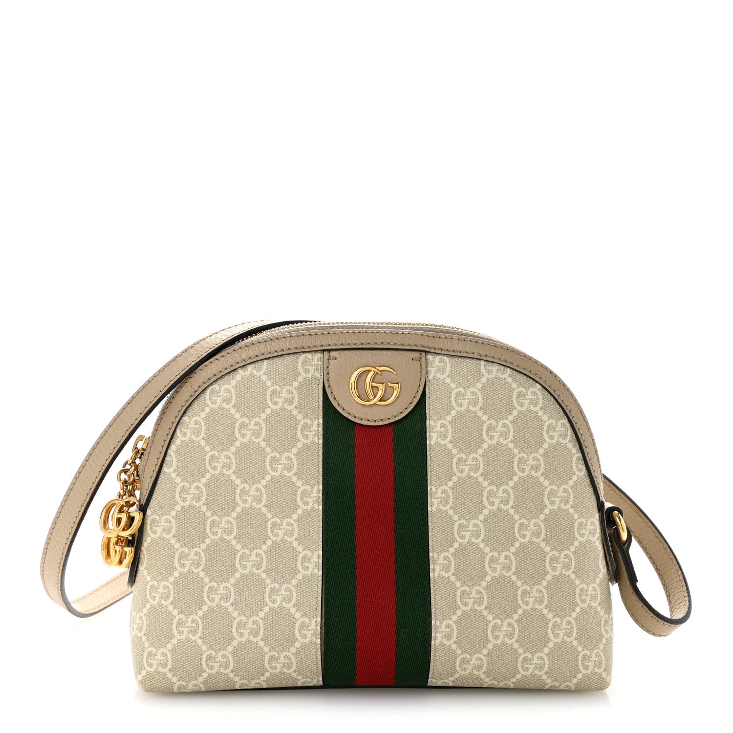 Gucci GG Supreme Monogram Textured Dollar Calfskin Web Small Ophidia Dome Shoulder Beige Mystic White Oatmeal 1 of 16