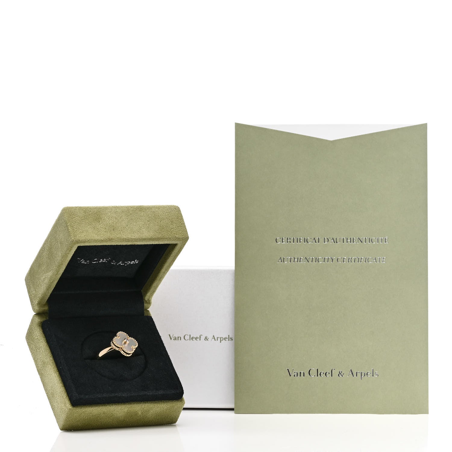 Van Cleef & Arpels 18K Yellow Gold Diamond Mother of Pearl Vintage Alhambra Ring 58 8.25 6 of 6