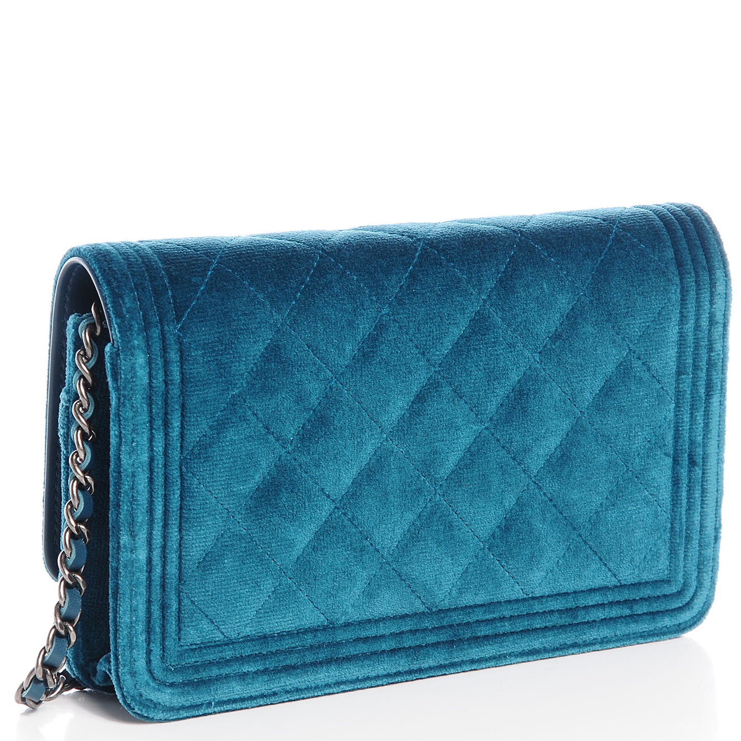 Velvet Quilted Boy Wallet On Chain WOC Turquoise