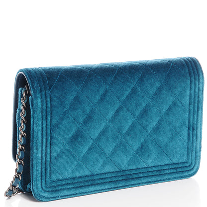 Chanel Velvet Quilted Boy Wallet On Chain WOC Turquoise 3 of 8