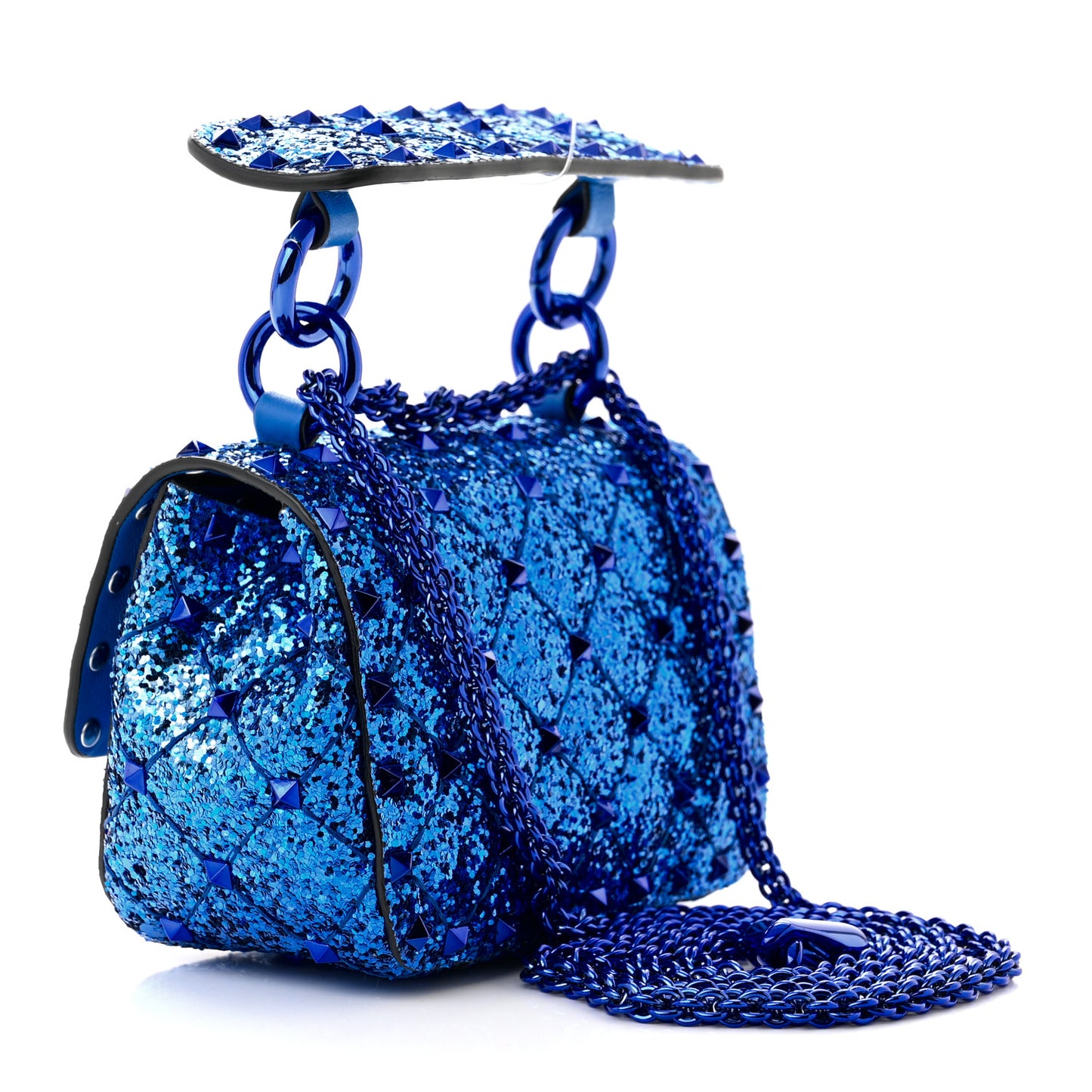 Glitter Micro Rockstud Spike Shoulder Bag Electric Blue