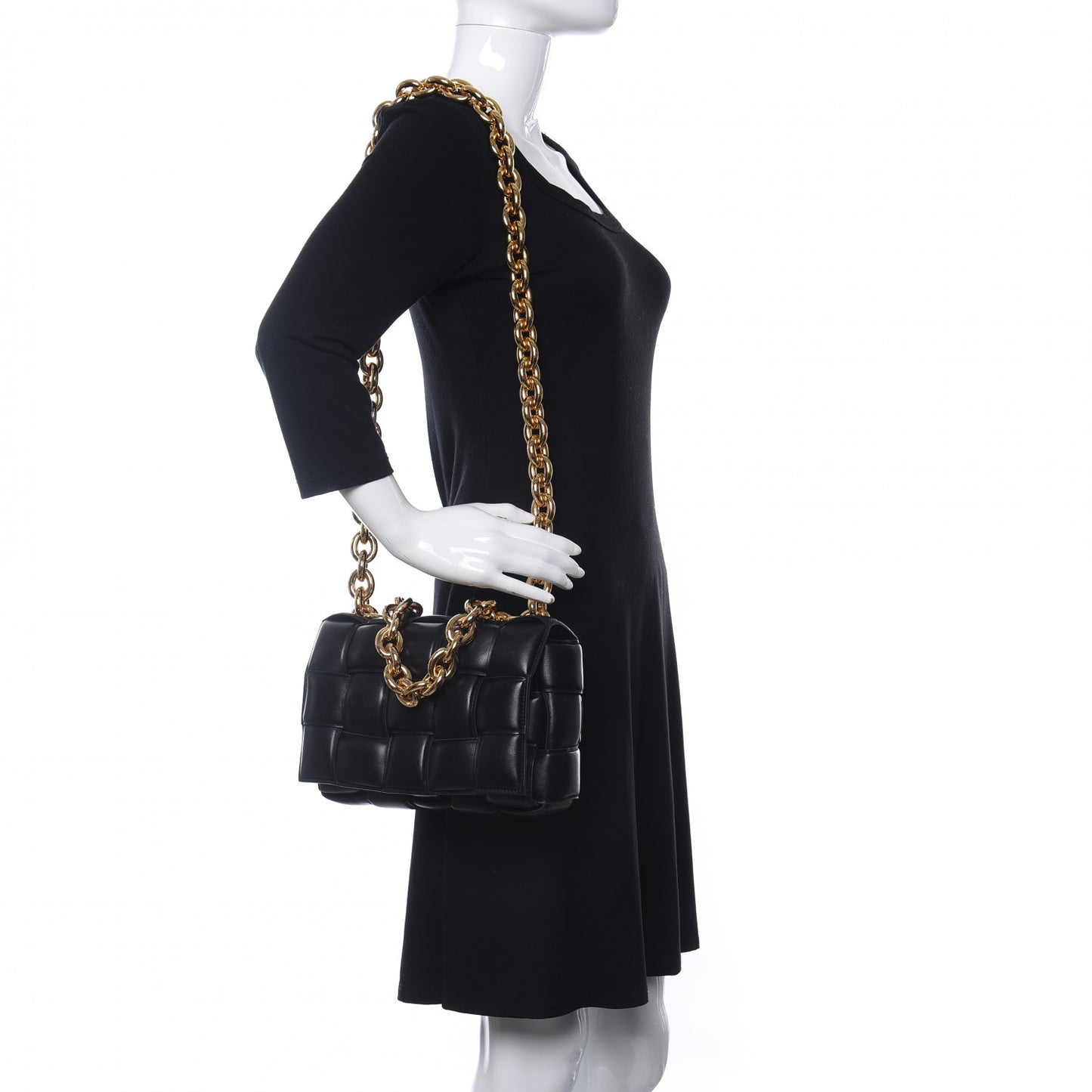 Lambskin Maxi Intreccio Padded Chain Cassette Crossbody Bag Black