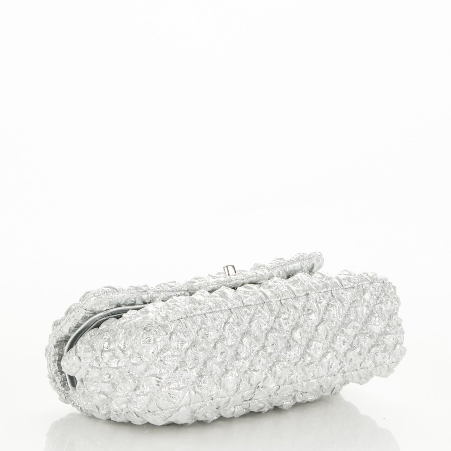 Metallic Lame Quilted Small Double Flap Silver