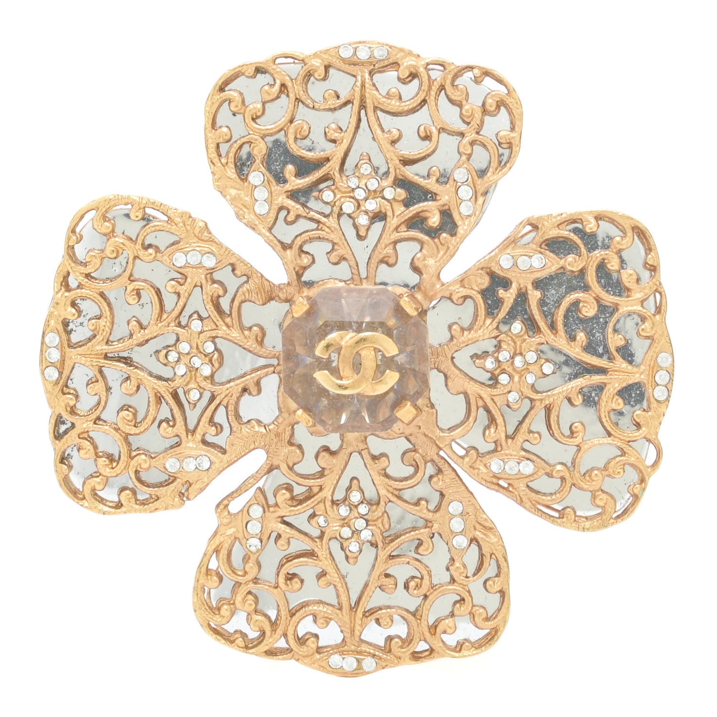 Crystal CC Cross Brooch Gold