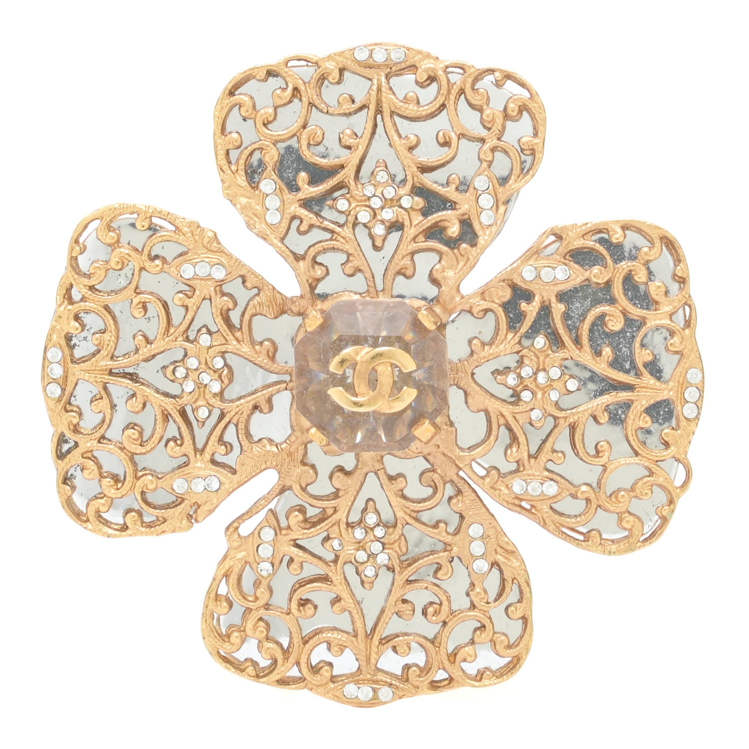 Chanel Crystal CC Cross Brooch Gold 1 of 4
