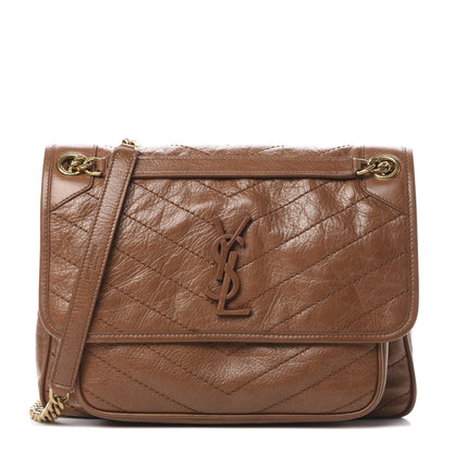 Saint Laurent Crinkled Calfskin Matelasse Monogram Medium Niki Chain Satchel Caramel 1 of 11