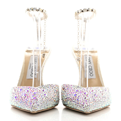 Jimmy Choo Satin Crystal Saeda 100 Pumps 38 Ivory 2 of 11