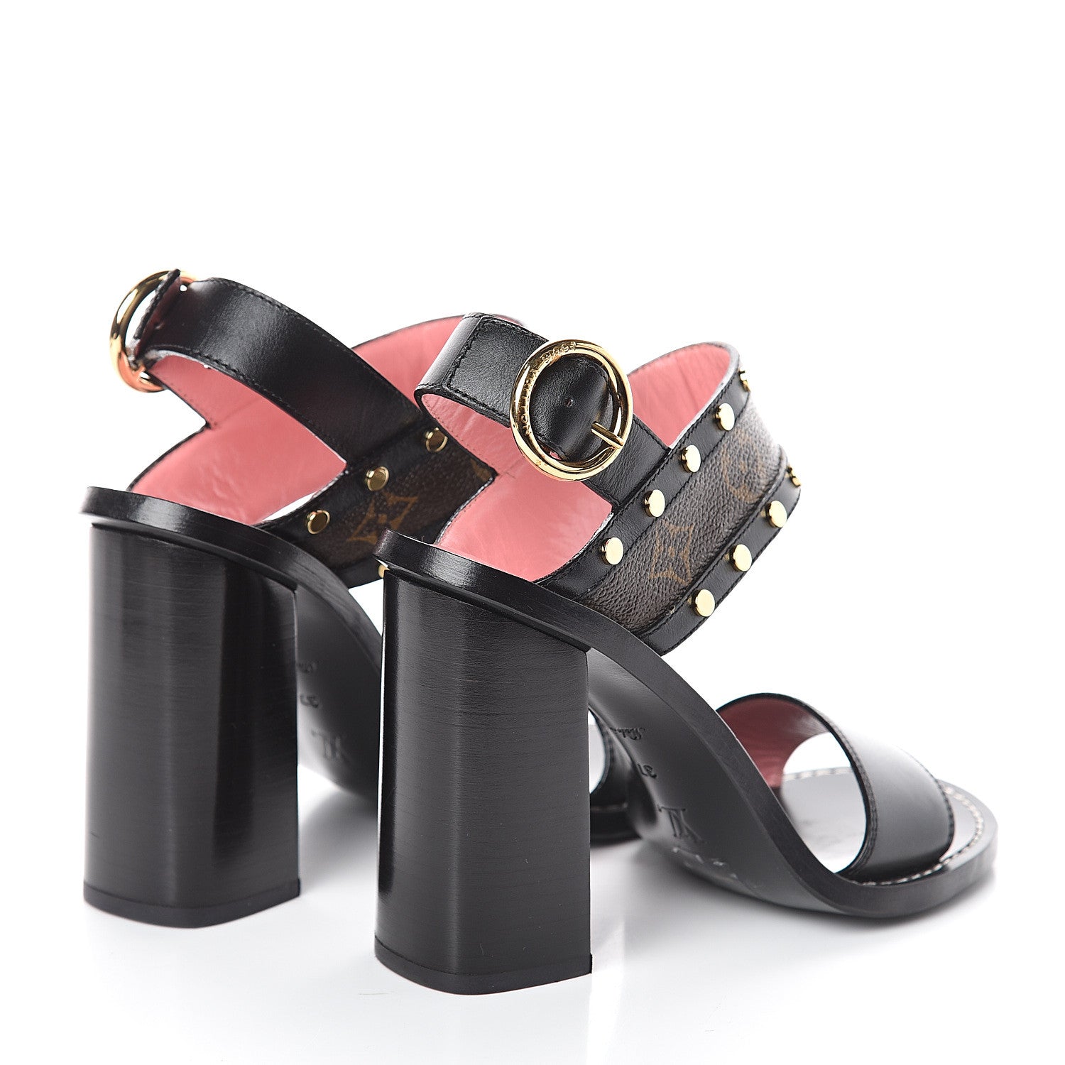 Louis Vuitton Calfskin Monogram Passenger Heeled Sandals 37 Black Rose 4 of 7