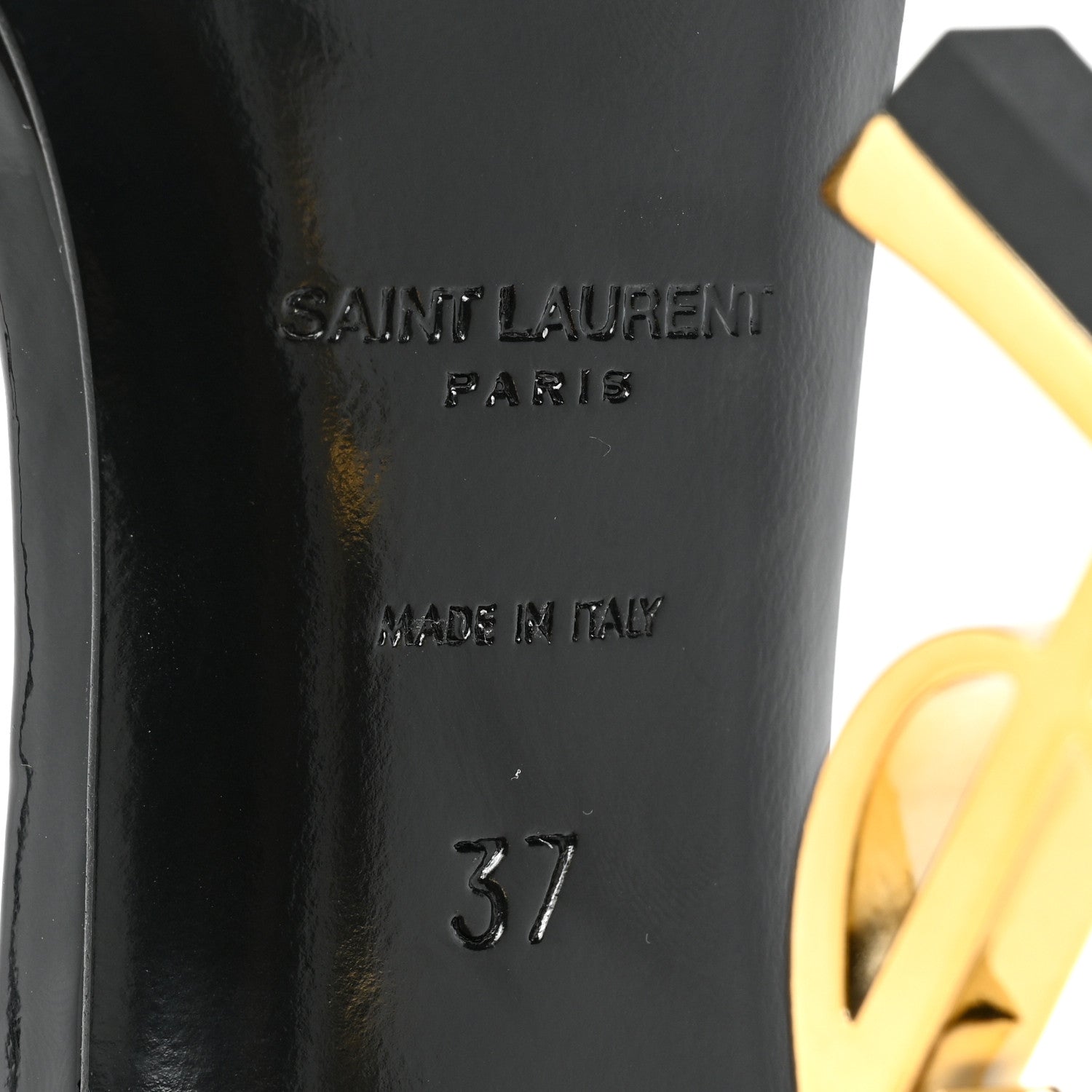 Saint Laurent Patent Calfskin Opyum 110 Sandals 37 Black Gold 6 of 9