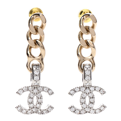 Chanel Metal Crystal CC Chain Drop Earrings Gold 1 of 4