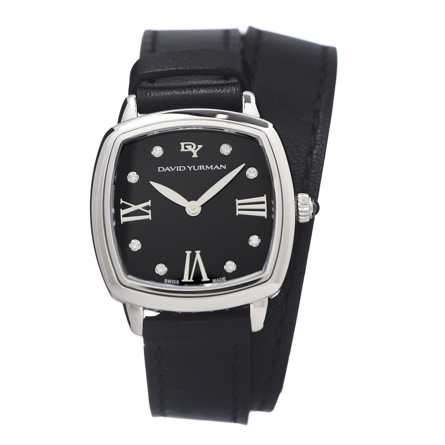 Stainless Steel Calfskin Diamond 27mm Albion Wrap Quartz Watch Black