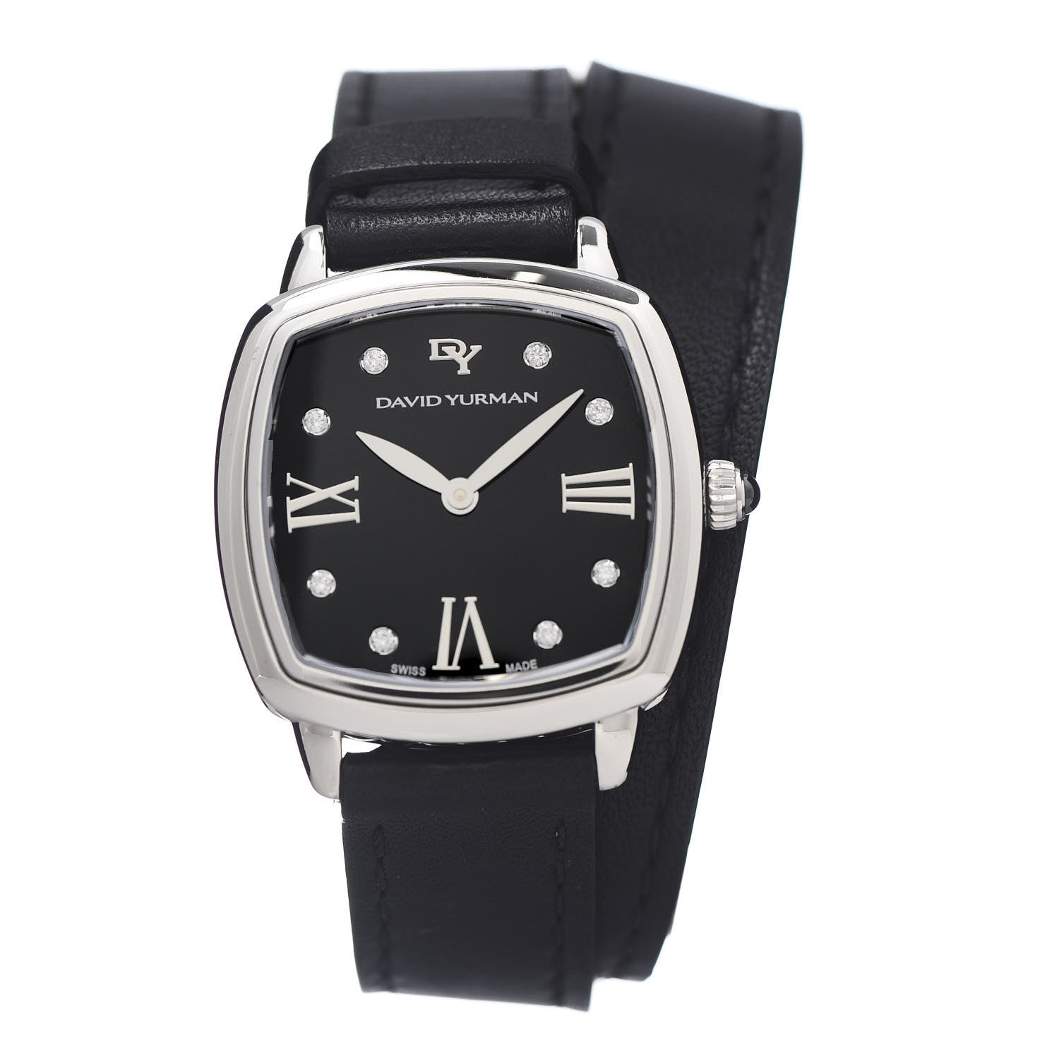 David Yurman Stainless Steel Calfskin Diamond 27mm Albion Wrap Quartz Watch Black 1 of 6