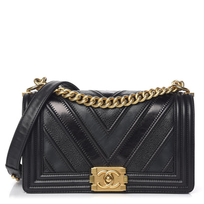 Chanel Caviar Suede Calfskin Chevron Medium Boy Flap Black 1 of 16