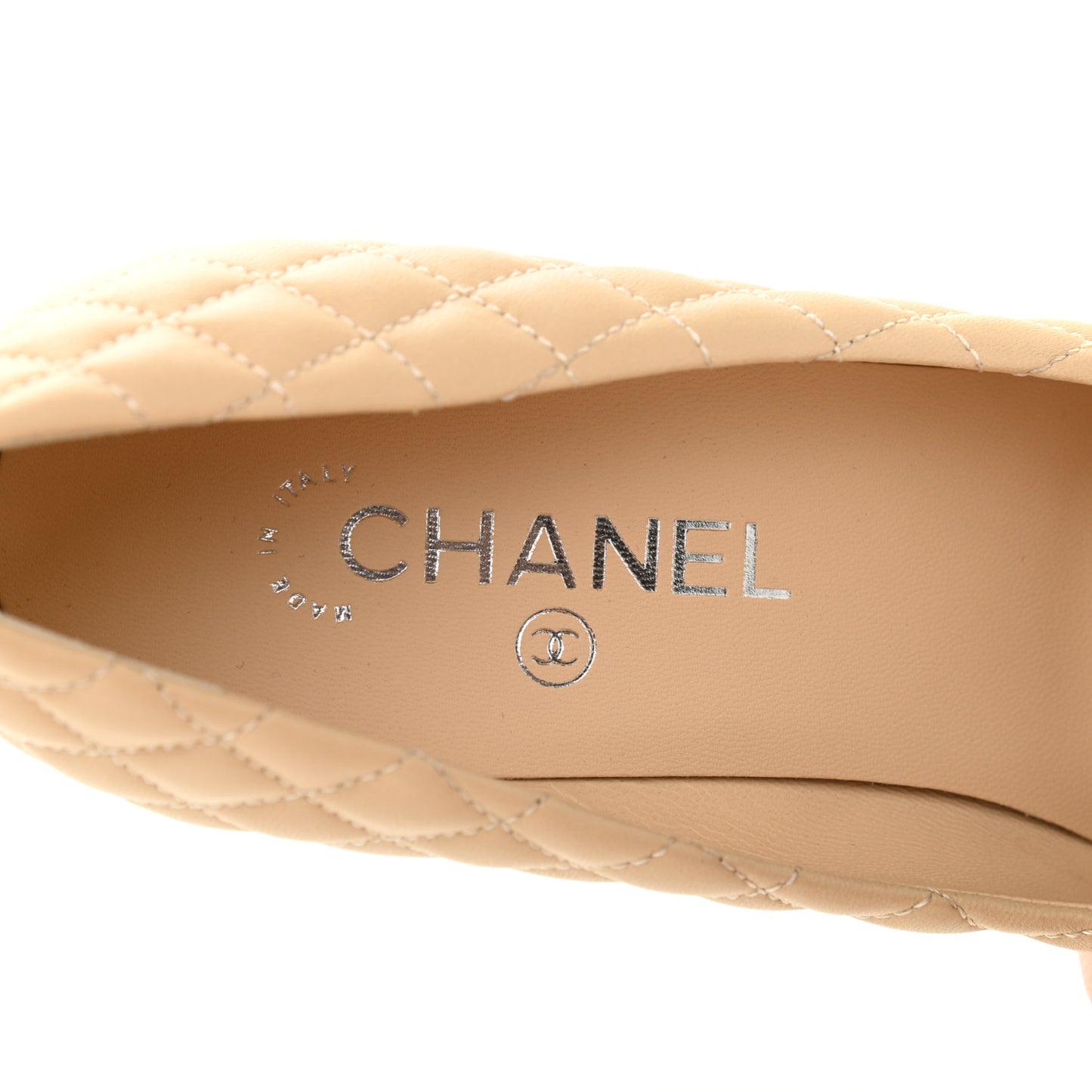 Lambskin Quilted CC Cap Toe Pumps 39.5 Beige Black