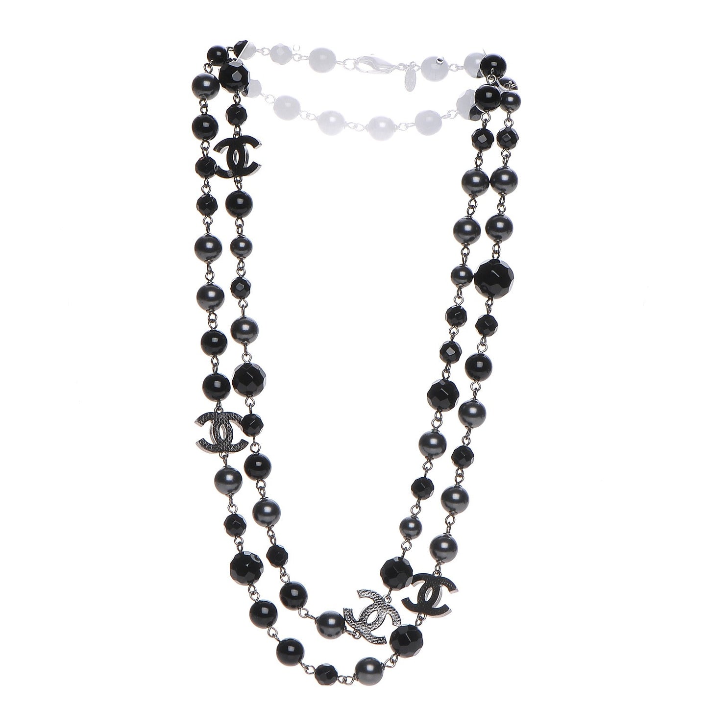 Ruthenium Beaded CC Long Necklace Black