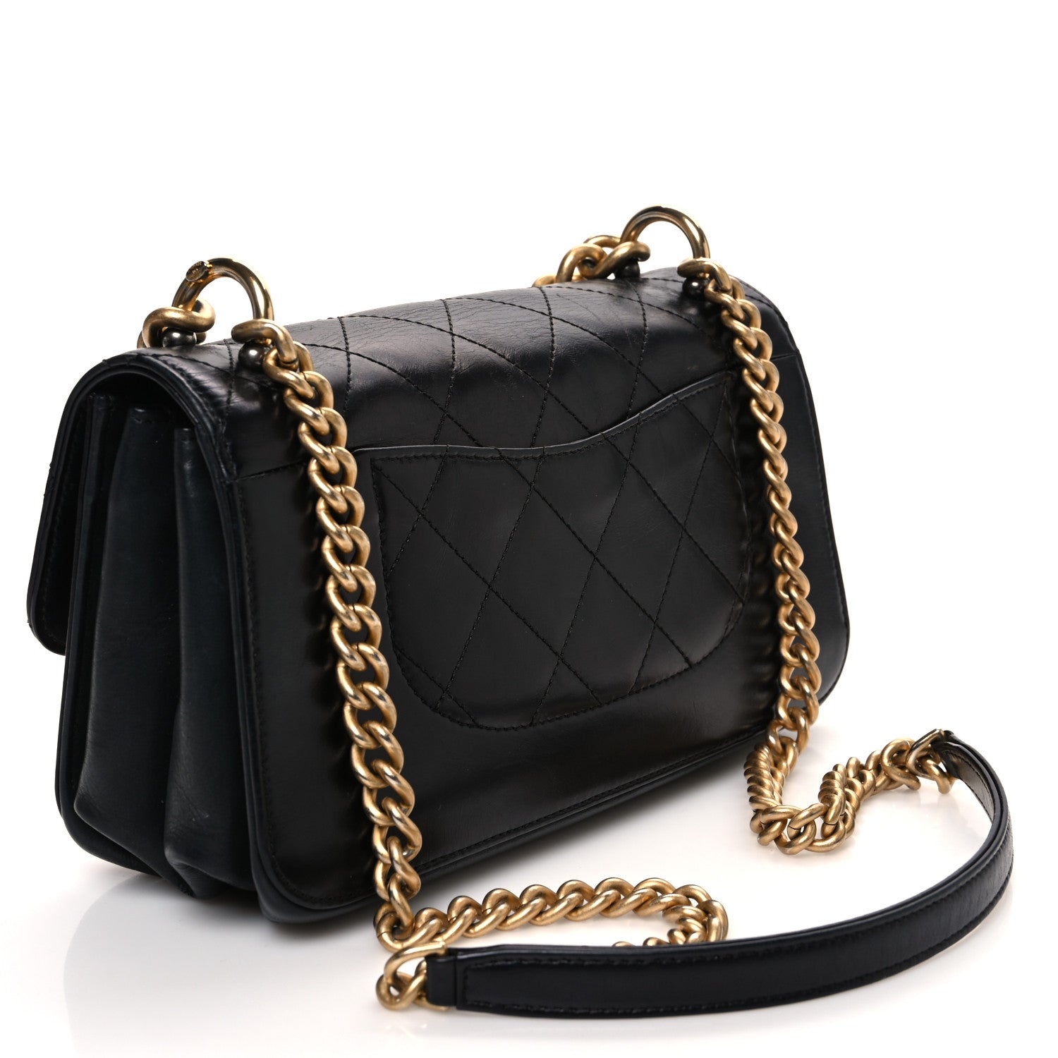 Chanel Glazed Calfskin Quilted Small Straight Lined Flap Black 3 of 13