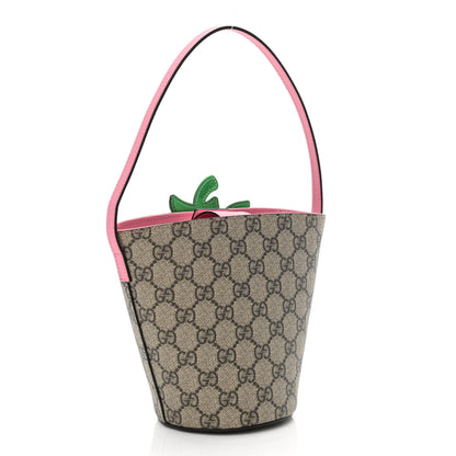 Gucci GG Supreme Monogram 3-D Strawberry Childrens Bucket Tote Beige Ebony Lotus Pink Fuxia Emerald 2 of 10