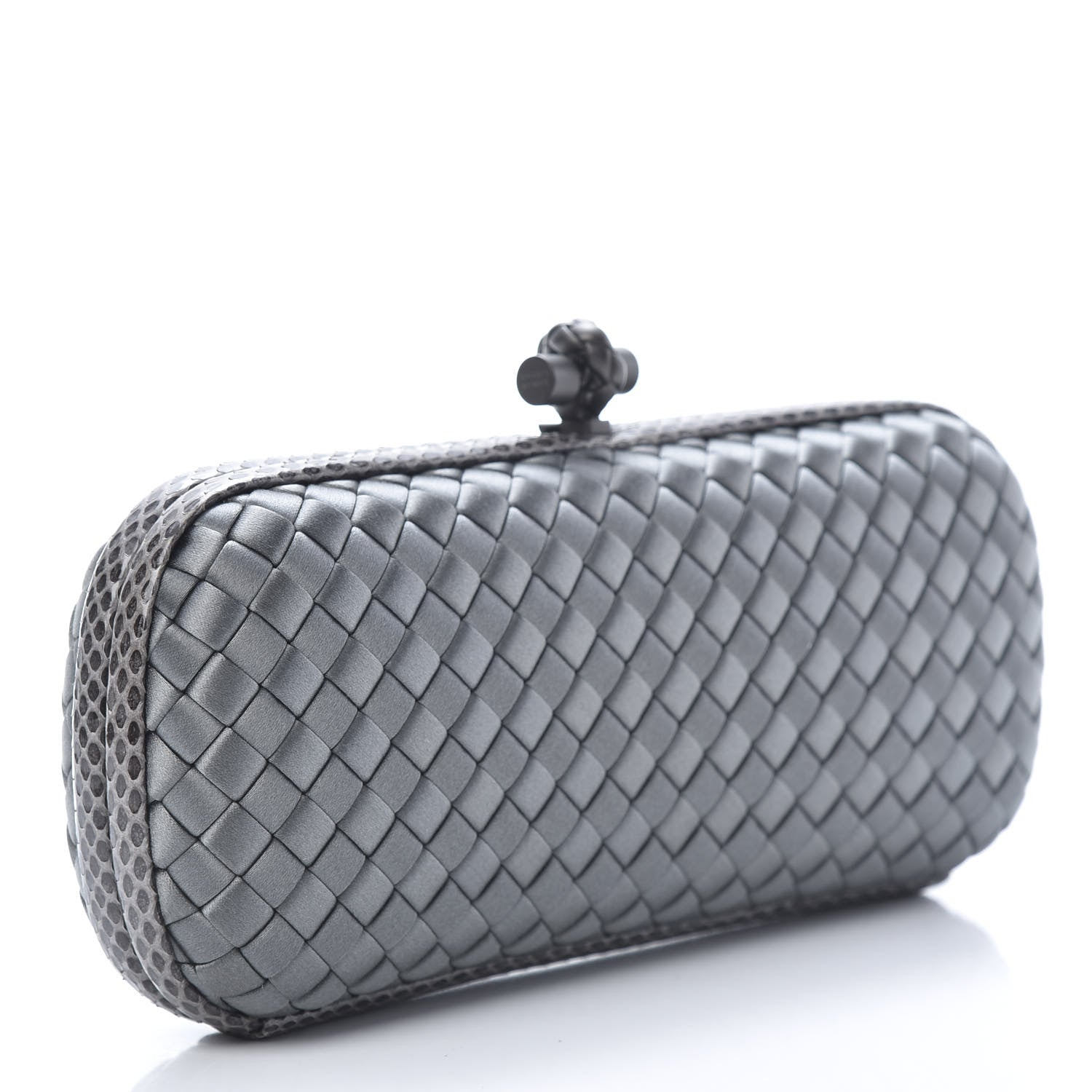 Bottega Veneta Satin Intreccio Impero Ayers Stretch Knot Clutch Grey 3 of 6