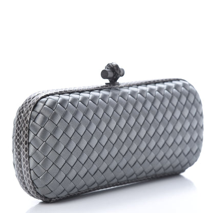 Bottega Veneta Satin Intreccio Impero Ayers Stretch Knot Clutch Grey 3 of 6