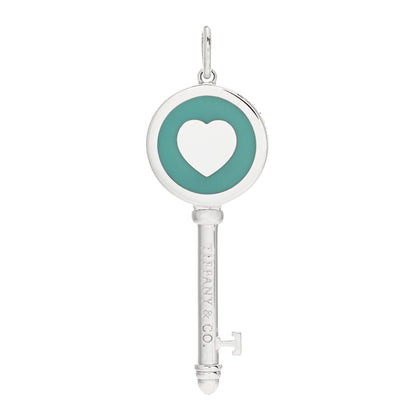 Tiffany Sterling Silver Enamel Heart Key Pendant Blue 1 of 5
