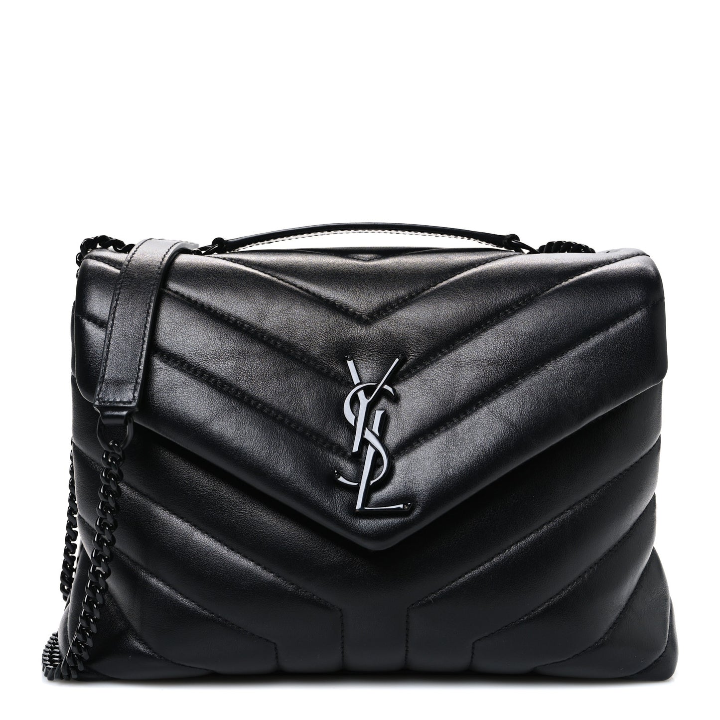 Calfskin Y Quilted Monogram Monochrome Small Loulou Chain Satchel Black