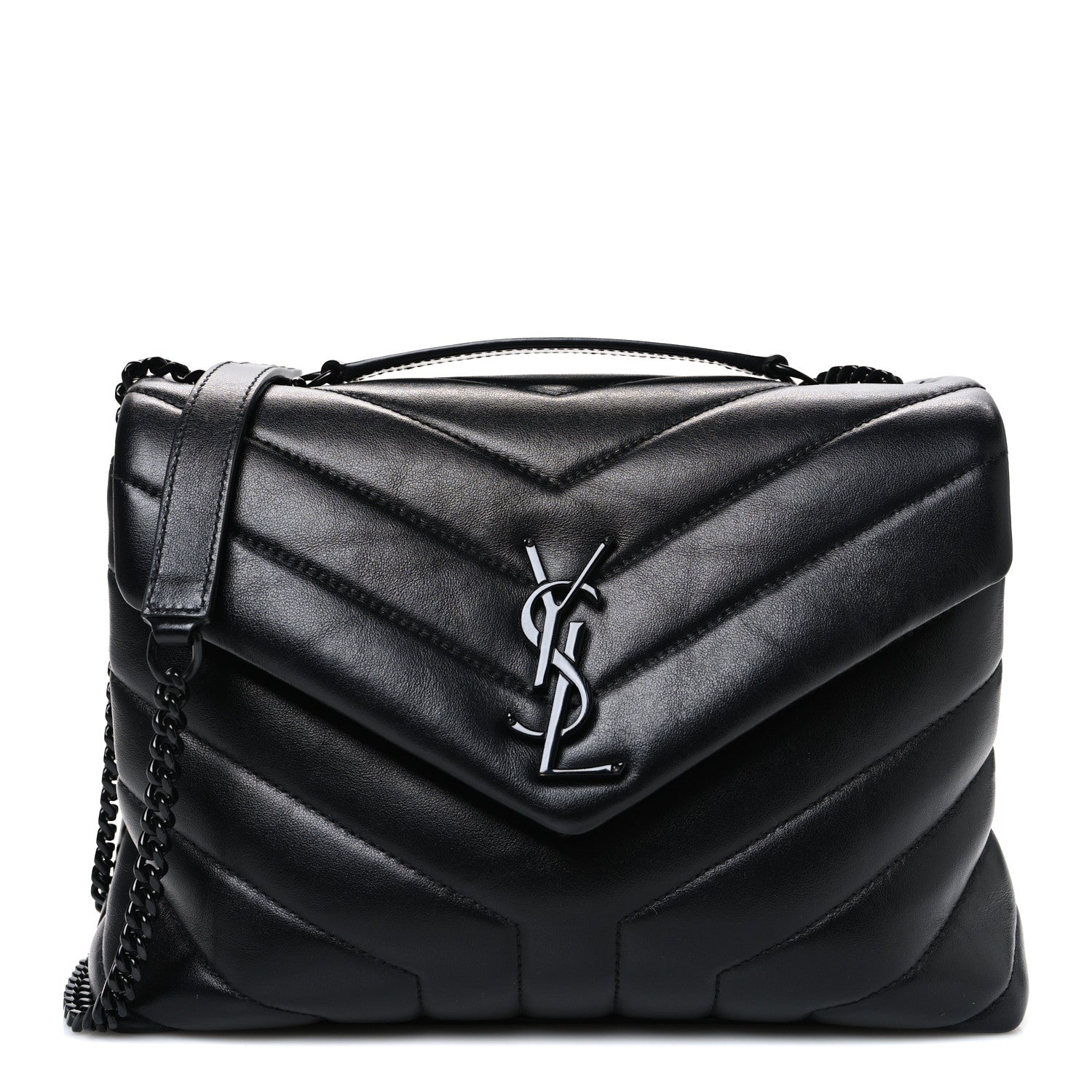Saint Laurent Calfskin Y Quilted Monogram Monochrome Small Loulou Chain Satchel Black 1 of 11