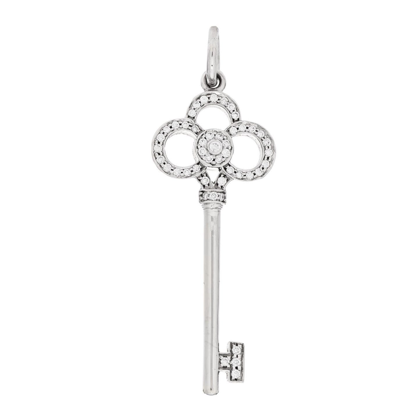 18K White Gold Diamond Mini Crown Key Pendant