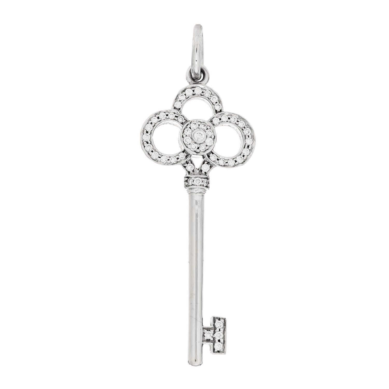 Tiffany 18K White Gold Diamond Mini Crown Key Pendant 1 of 4