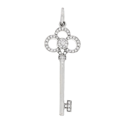 Tiffany 18K White Gold Diamond Mini Crown Key Pendant 1 of 4