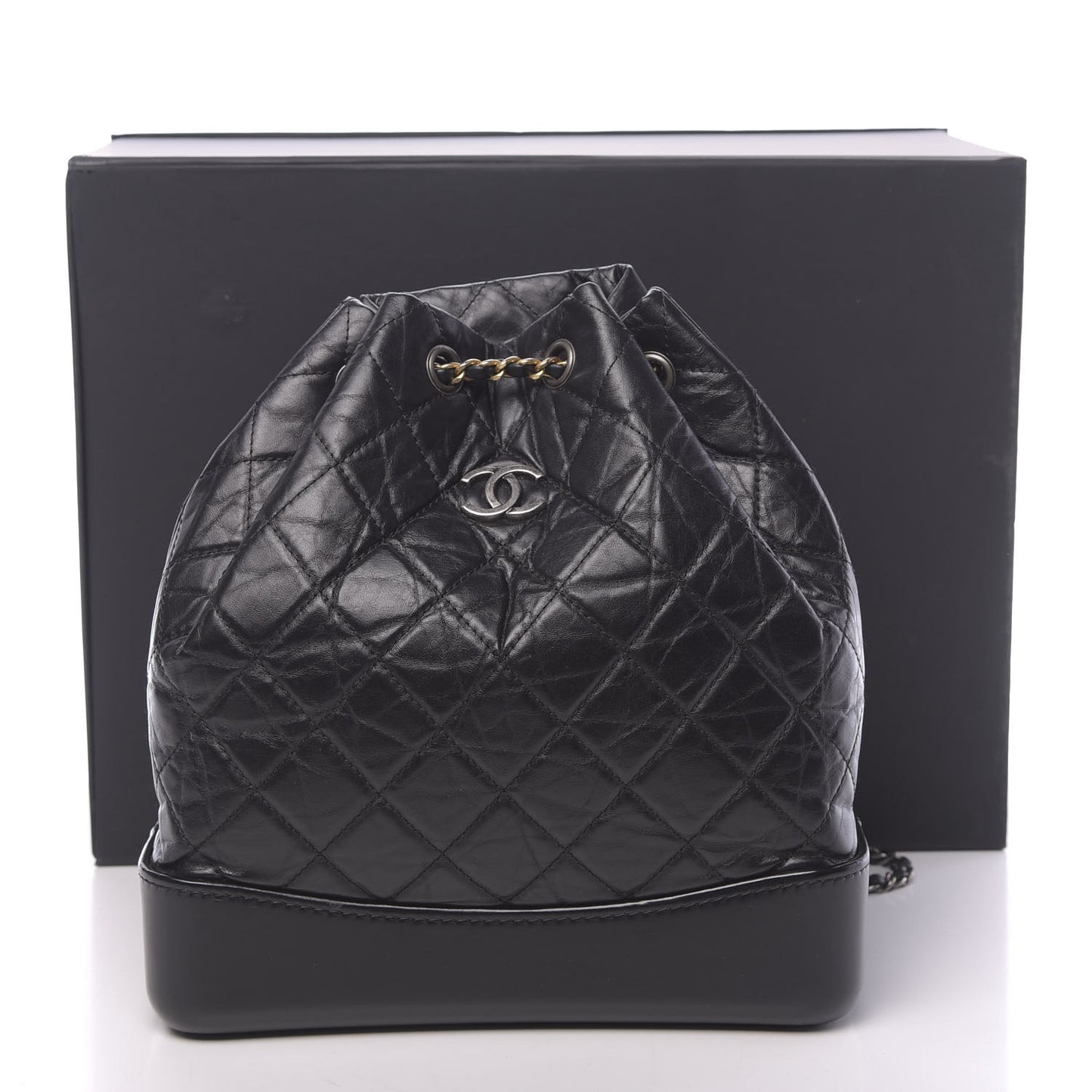 Aged Calfskin Quilted Gabrielle Backpack Black