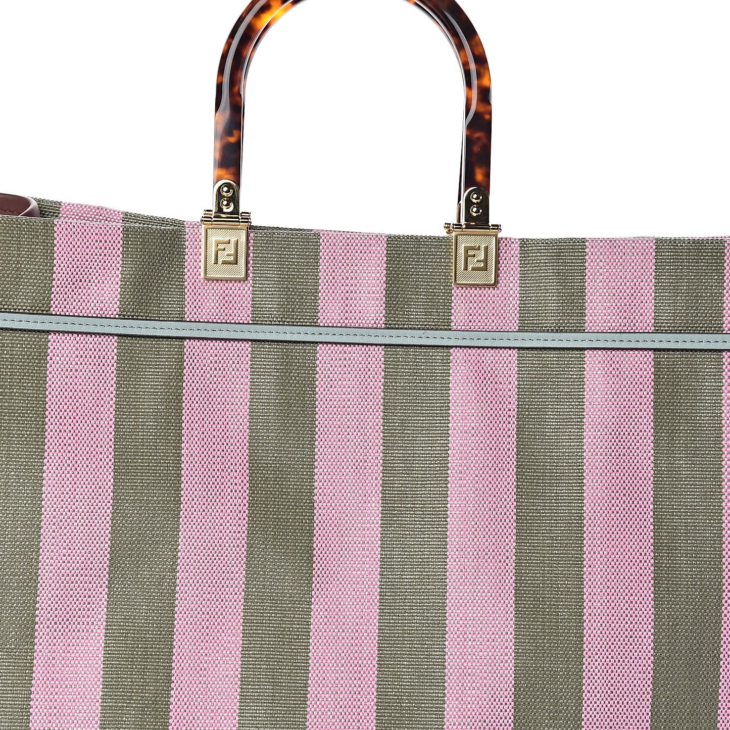 Raffia Vitello Seta Plexiglass Pequin Gingham Woven Large Fendi Sunshine Shopper Tote Military Rosa