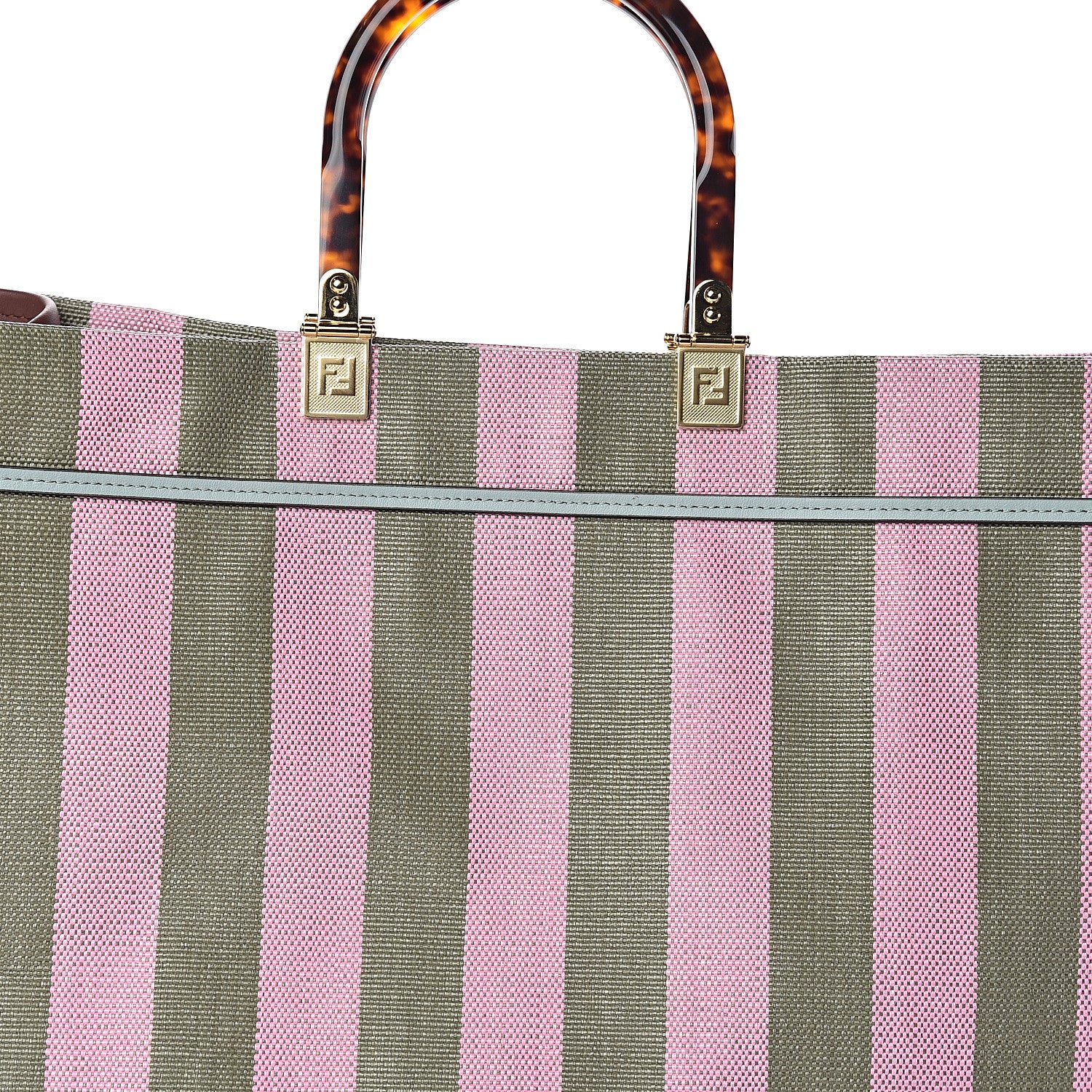 Fendi Raffia Vitello Seta Plexiglass Pequin Gingham Woven Large Fendi Sunshine Shopper Tote Military Rosa 6 of 8