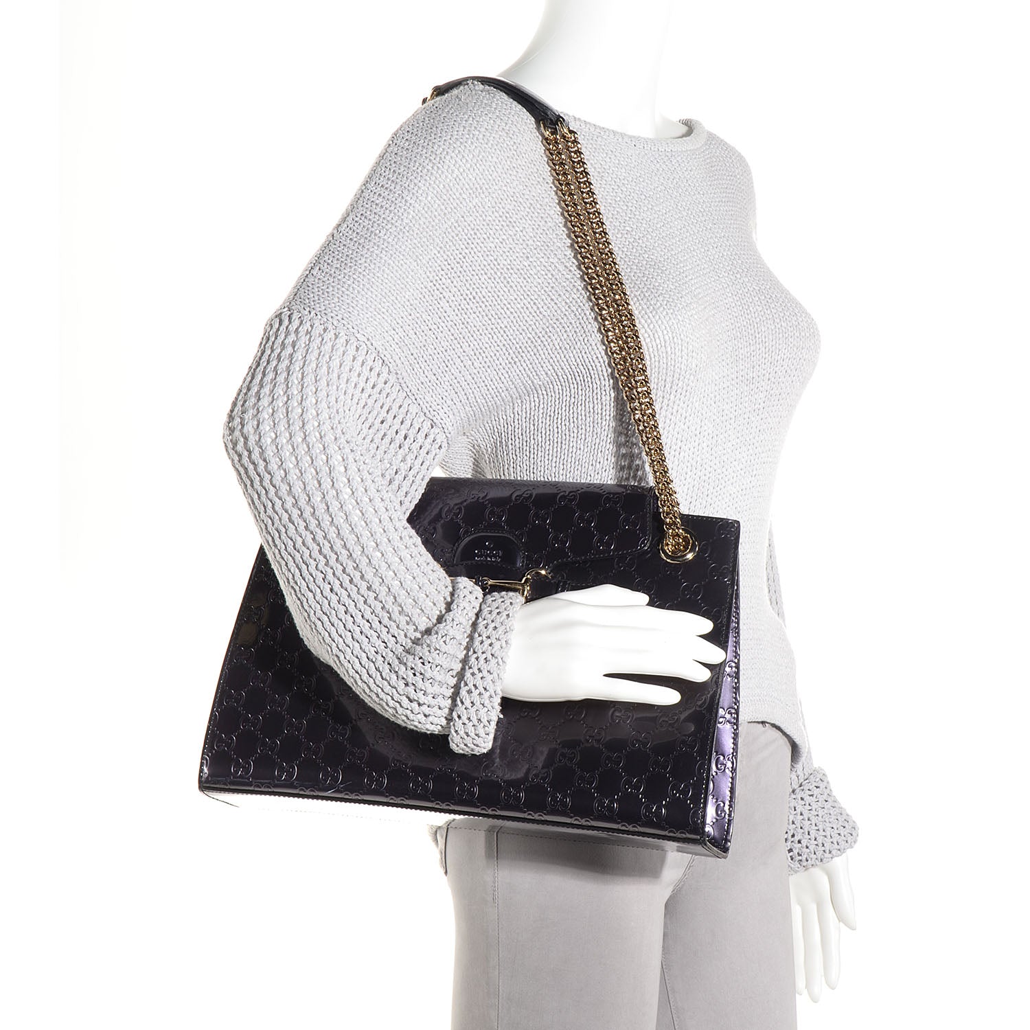 Gucci Shine Guccissima Large Emily Chain Shoulder Bag Melanzana 2 of 8