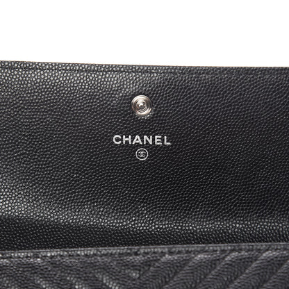Chanel Caviar Chevron Quilted Large Boy Gusset Flap Wallet Black 6 of 9